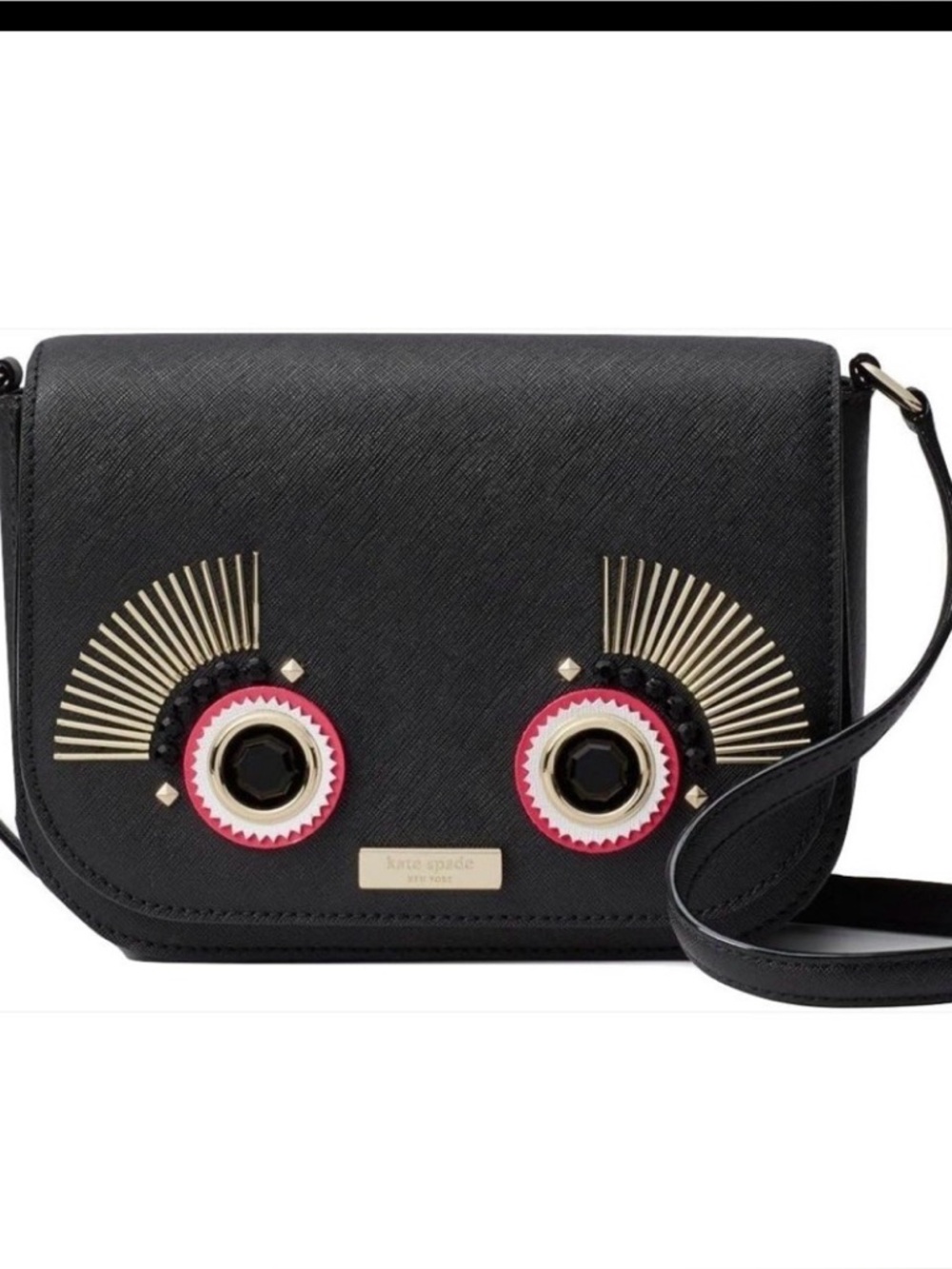 Kate Spade Warm And Fuzzy Monster Black Saffiano Leather Crossbody Bag